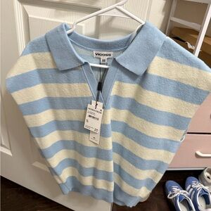 Vigoss Light Blue and White Striped Sweater Top